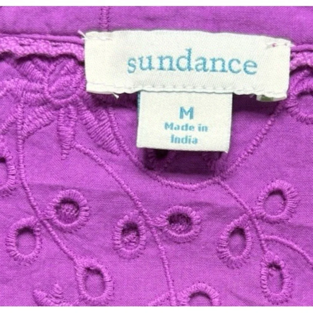 Sundance Purple Eyelet Floral Embroidery Puff Sleeve Button Down Shirt Camisole - Picture 5 of 15